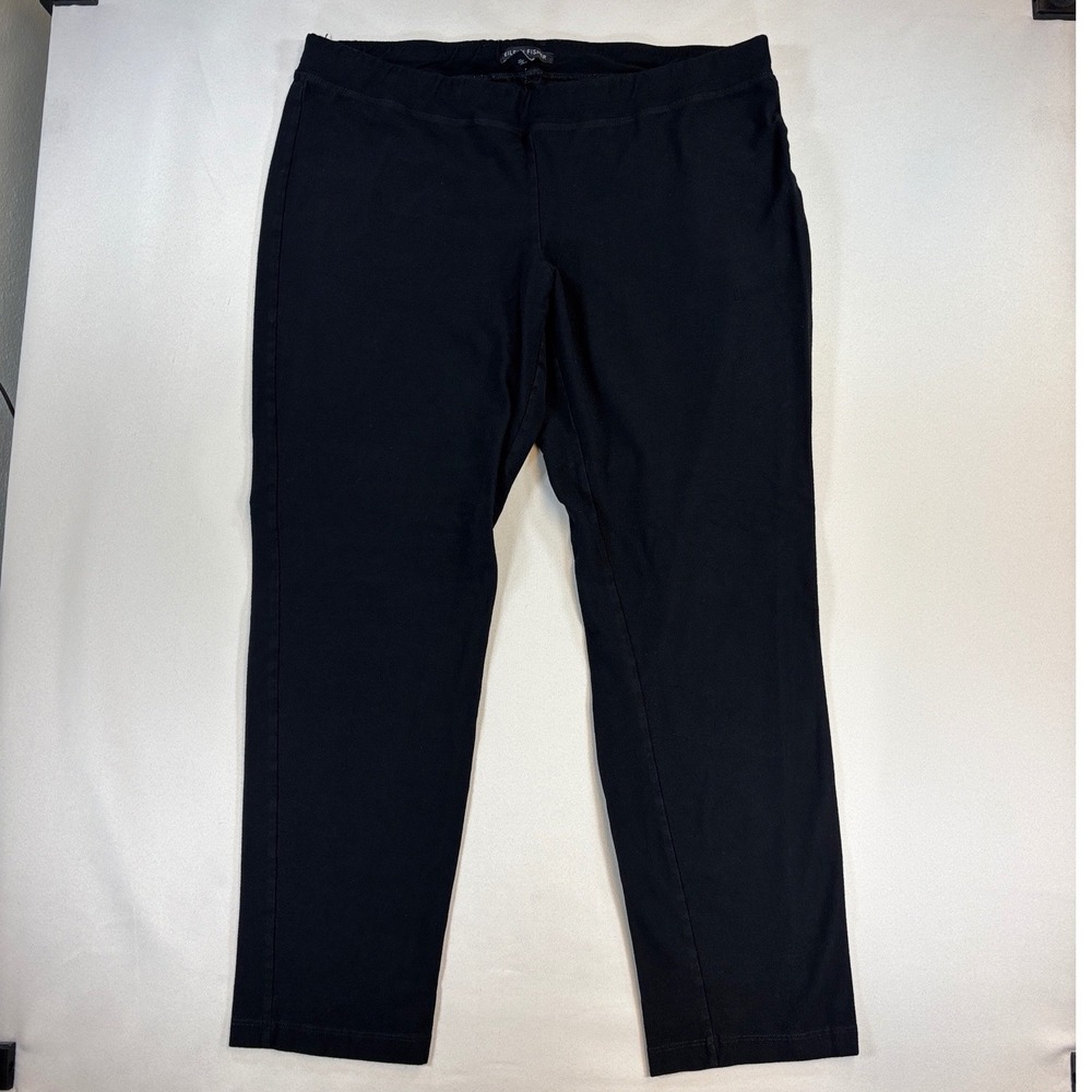 Eileen Fisher Pants Women M Black Stretch Viscose Pull On Slim Ankle Work Travel